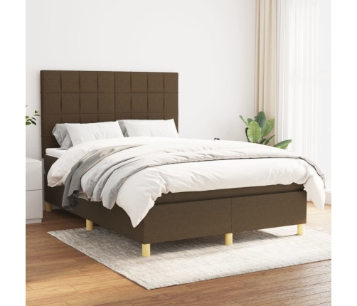 vidaXL Cama box spring con colchón tela marrón oscuro 140x190 cm