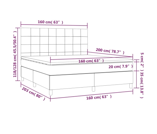 Cama box spring con colchón tela marrón oscuro 160x200 cm