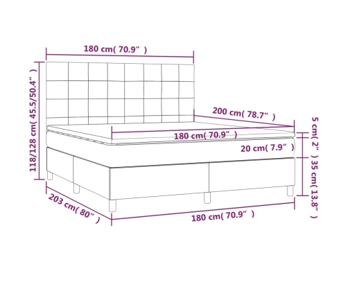 Cama box spring con colchón tela marrón oscuro 180x200 cm