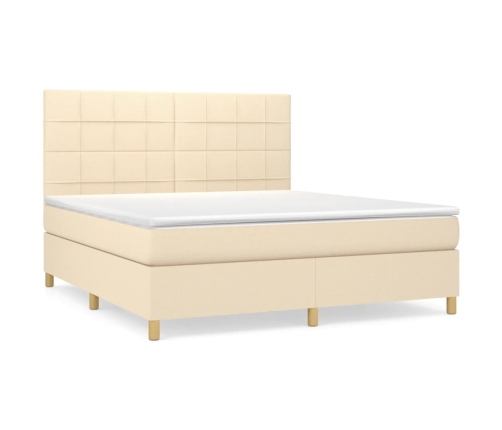 Cama box spring con colchón tela color crema 180x200 cm