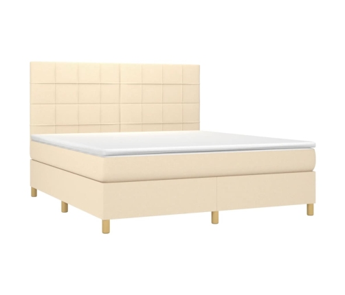 vidaXL Cama box spring con colchón tela color crema 180x200 cm