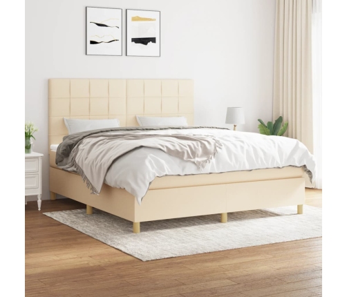 vidaXL Cama box spring con colchón tela color crema 180x200 cm