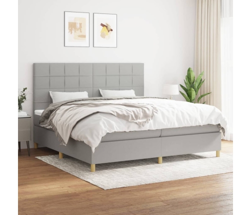 Cama box spring con colchón tela gris claro 200x200 cm