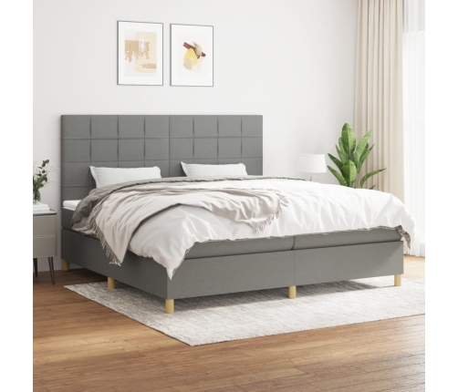 Cama box spring con colchón tela gris oscuro 200x200 cm