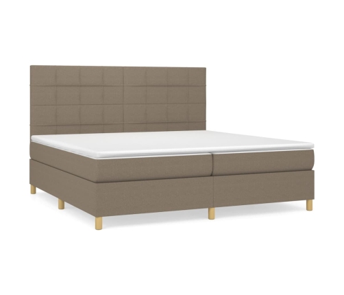 Cama box spring con colchón tela gris taupe 200x200 cm