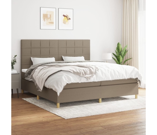 Cama box spring con colchón tela gris taupe 200x200 cm