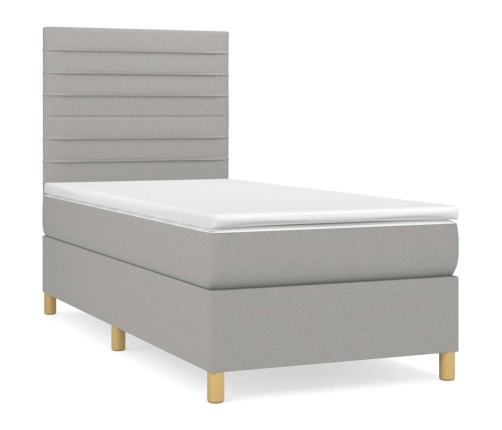 Cama box spring con colchón tela gris claro 80x200 cm