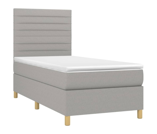 Cama box spring con colchón tela gris claro 80x200 cm