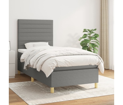 Cama box spring con colchón tela gris oscuro 80x200 cm