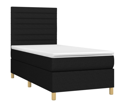 Cama box spring con colchón tela negro 80x200 cm