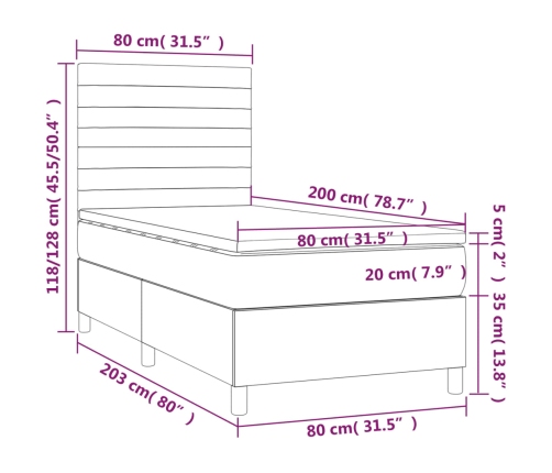 Cama box spring con colchón tela negro 80x200 cm