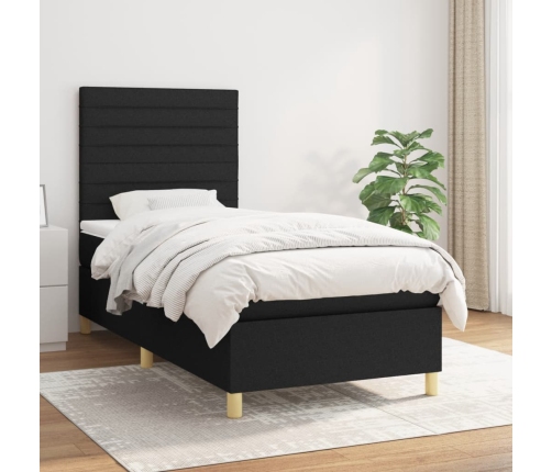 Cama box spring con colchón tela negro 80x200 cm