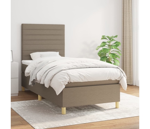 Cama box spring con colchón tela gris taupe 80x200 cm