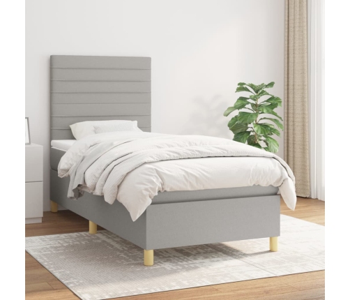 Cama box spring con colchón tela gris claro 90x200 cm