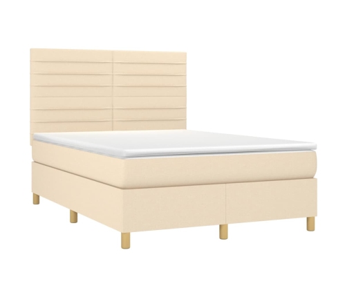 Cama box spring con colchón tela color crema 140x190 cm