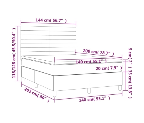 Cama box spring con colchón tela gris claro 140x200 cm