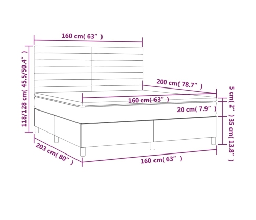 Cama box spring con colchón tela gris claro 160x200 cm