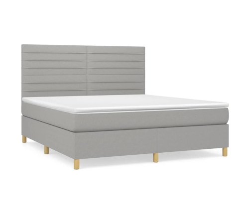 Cama box spring con colchón tela gris claro 180x200 cm