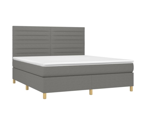 Cama box spring con colchón tela gris oscuro 180x200 cm