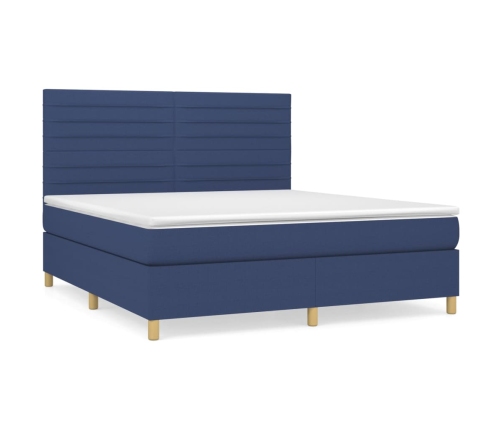 Cama box spring con colchón tela azul 180x200 cm