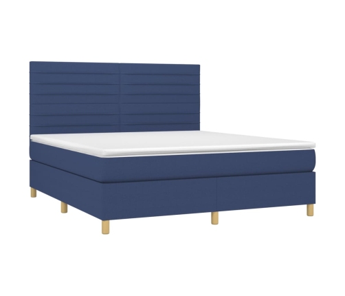 Cama box spring con colchón tela azul 180x200 cm