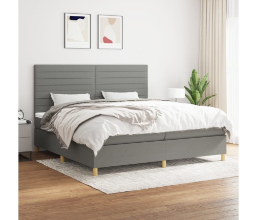 Cama box spring con colchón tela gris oscuro 200x200 cm