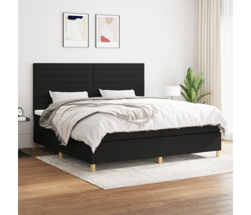 vidaXL Cama box spring con colchón tela negro 200x200 cm