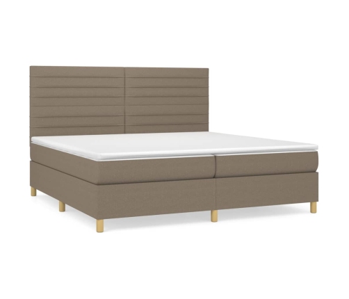 Cama box spring con colchón tela gris taupe 200x200 cm