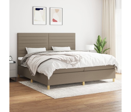 Cama box spring con colchón tela gris taupe 200x200 cm