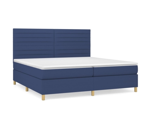 Cama box spring con colchón tela azul 200x200 cm