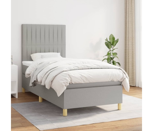 Cama box spring con colchón tela gris claro 80x200 cm