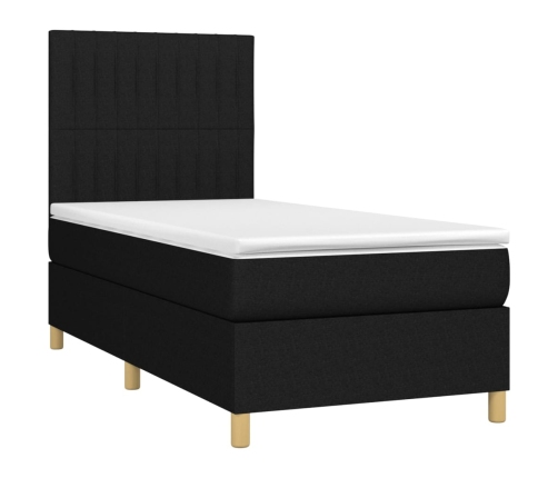 Cama box spring con colchón tela negro 80x200 cm