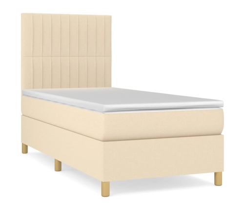 Cama box spring con colchón tela color crema 80x200 cm