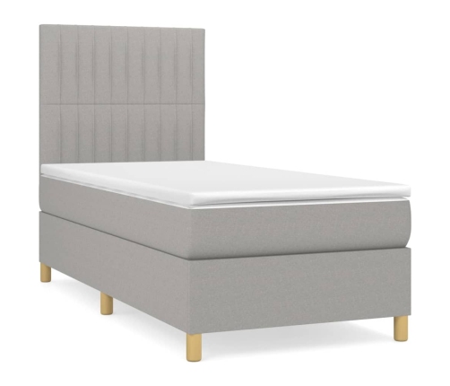 Cama box spring con colchón tela gris claro 90x190 cm