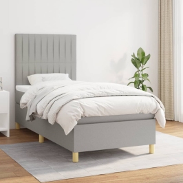 Cama box spring con colchón tela gris claro 90x190 cm