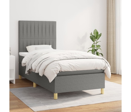 Cama box spring con colchón tela gris oscuro 90x190 cm