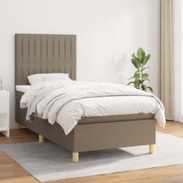 Cama box spring con colchón tela gris taupe 90x190 cm