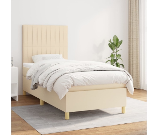 vidaXL Cama box spring con colchón tela color crema 90x190 cm