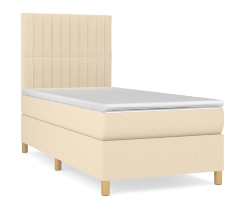 Cama box spring con colchón tela color crema 90x200 cm