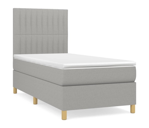 Cama box spring con colchón tela gris claro 100x200 cm