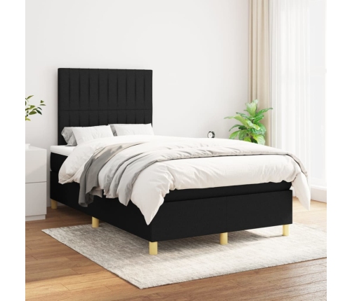 Cama box spring con colchón tela negro 120x200 cm