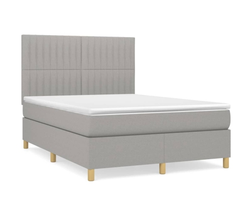 Cama box spring con colchón tela gris claro 140x190 cm