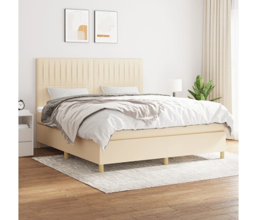 vidaXL Cama box spring con colchón tela color crema 160x200 cm