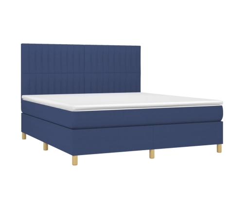 Cama box spring con colchón tela azul 160x200 cm