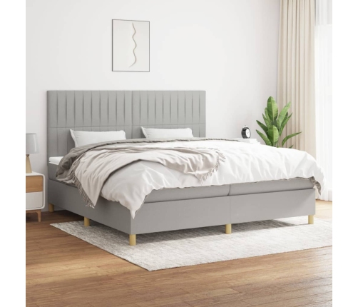 Cama box spring con colchón tela gris claro 200x200 cm