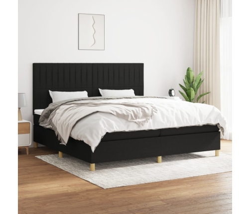 Cama box spring con colchón tela negro 200x200 cm