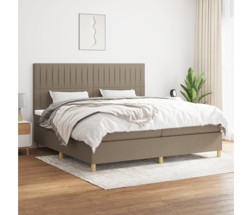 Cama box spring con colchón tela gris taupe 200x200 cm