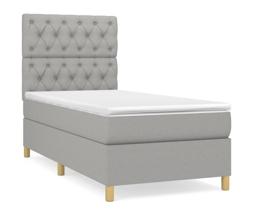 Cama box spring con colchón tela gris claro 80x200 cm