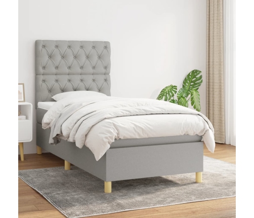 Cama box spring con colchón tela gris claro 80x200 cm