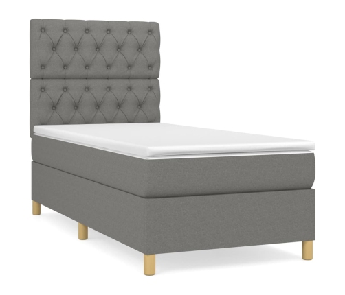 Cama box spring con colchón tela gris oscuro 80x200 cm